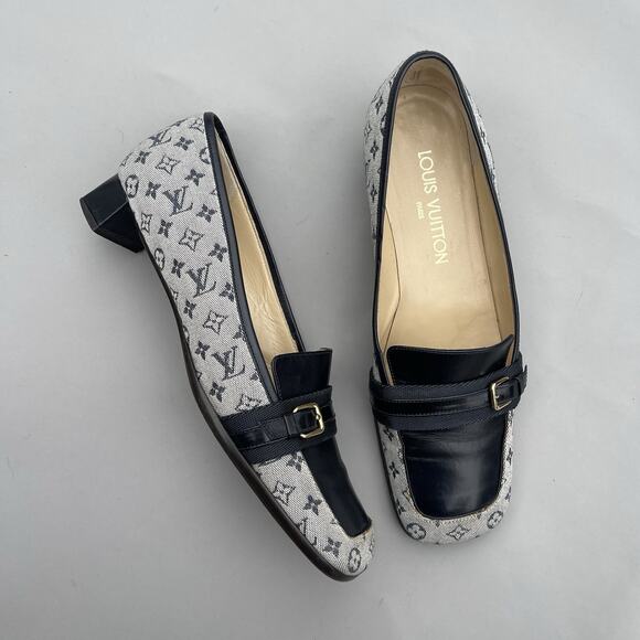 Louis Vuitton Mini Lin Navy And Grey Mules Size 38 US 8 - Picture 1 of 13